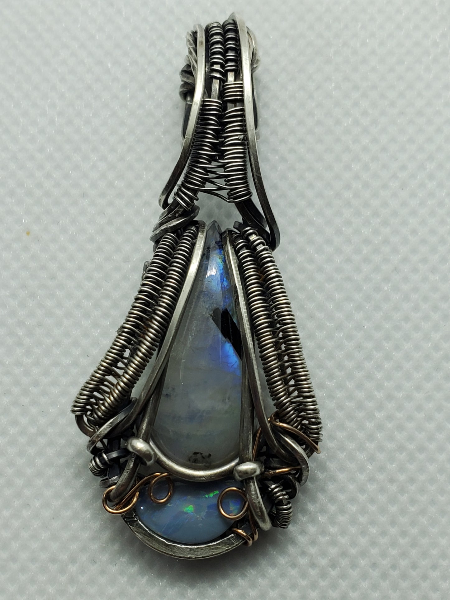 Rainbow moonstone/ black tourmaline