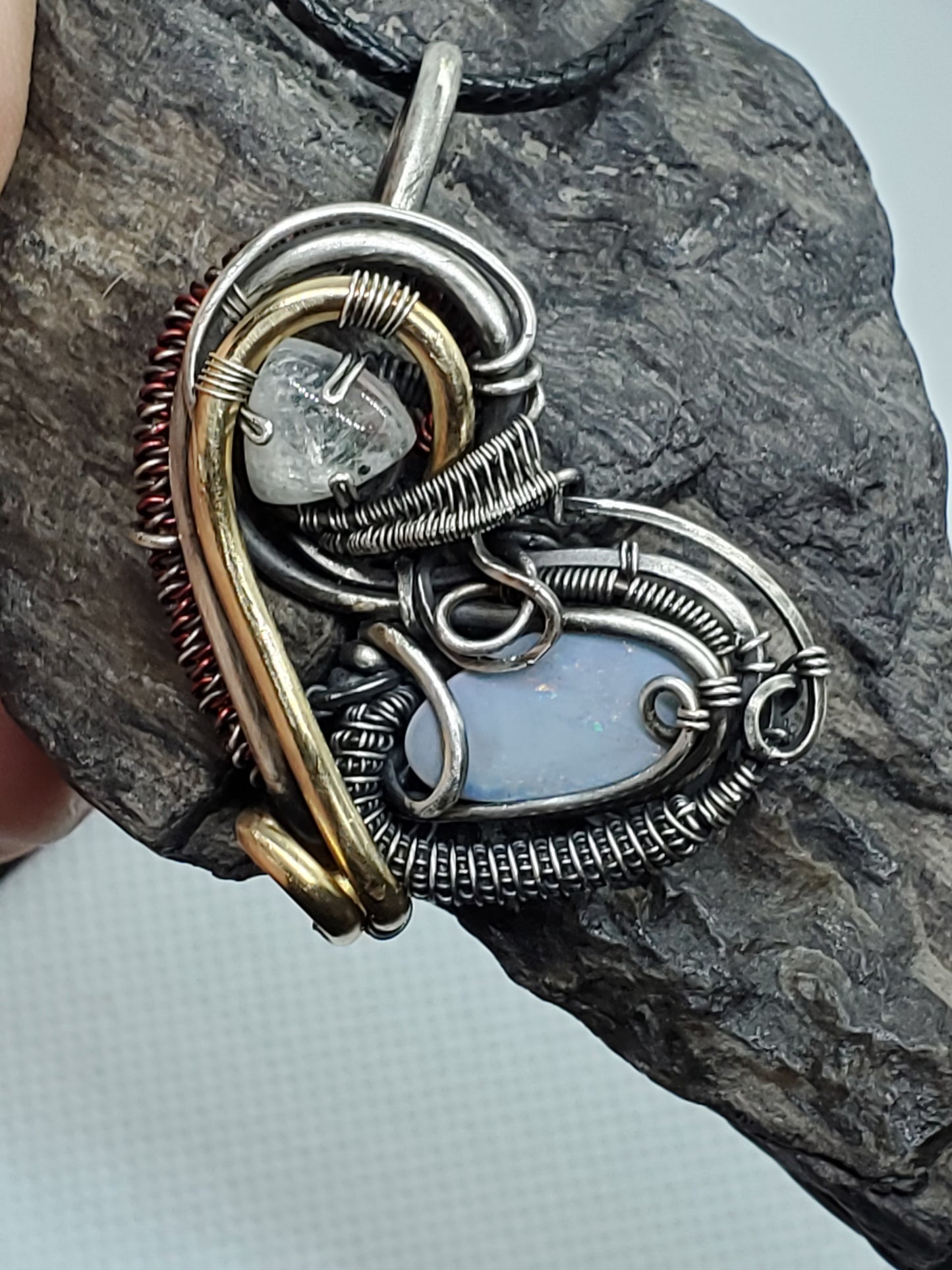 Moonstone & opal heart