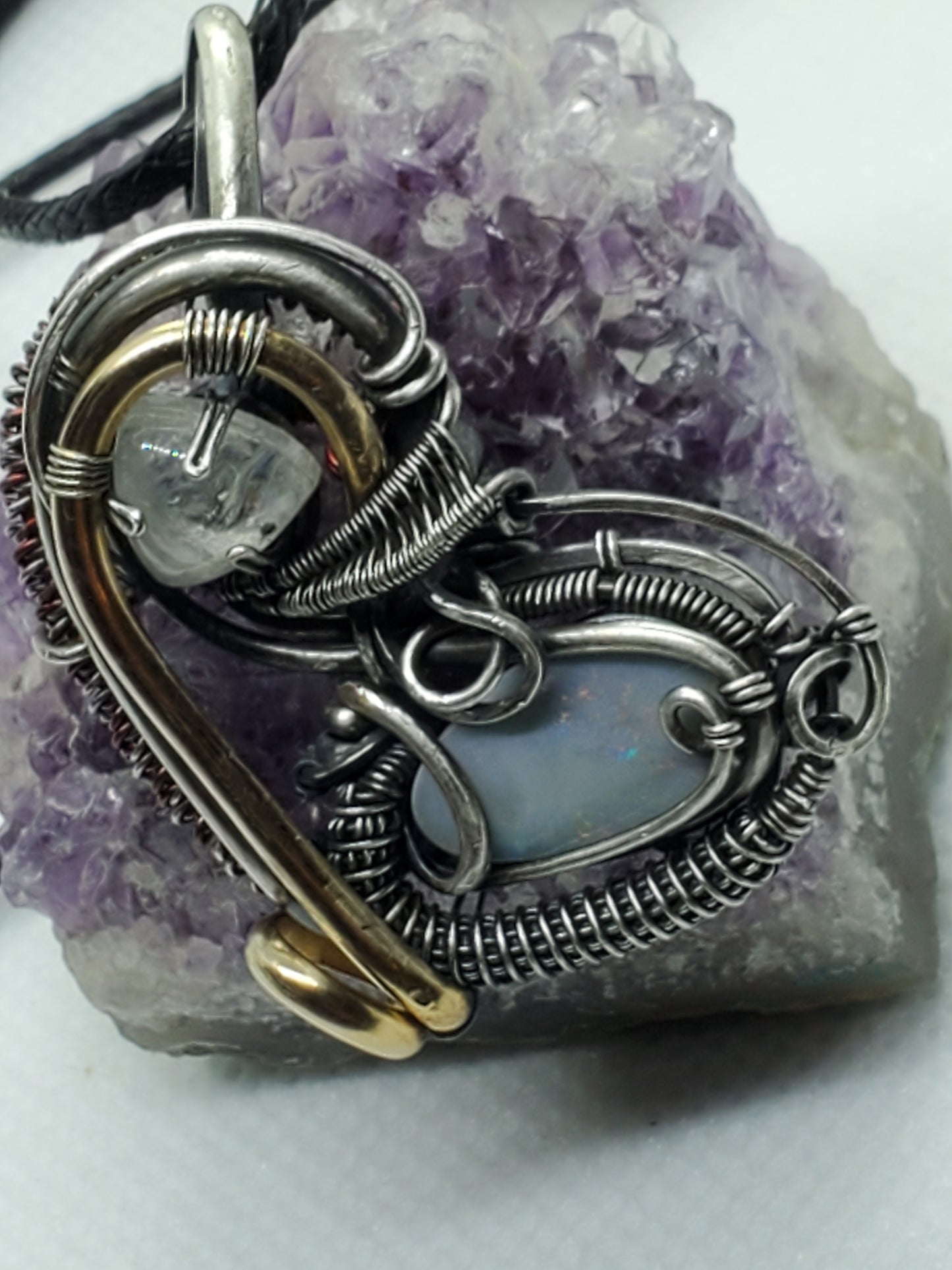 Moonstone & opal heart