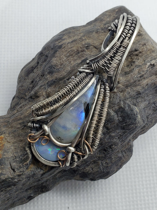 Rainbow moonstone/ black tourmaline