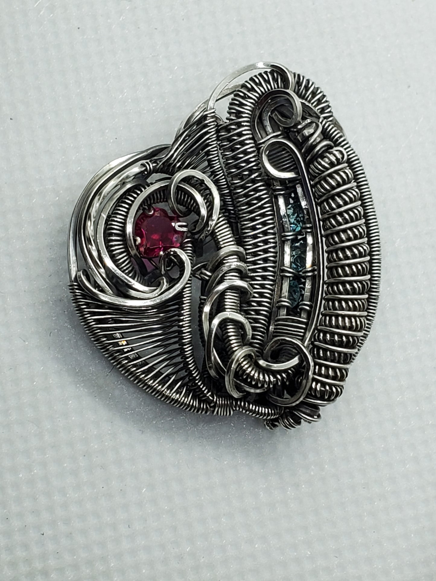 Synthetic ruby heart & aqua glass