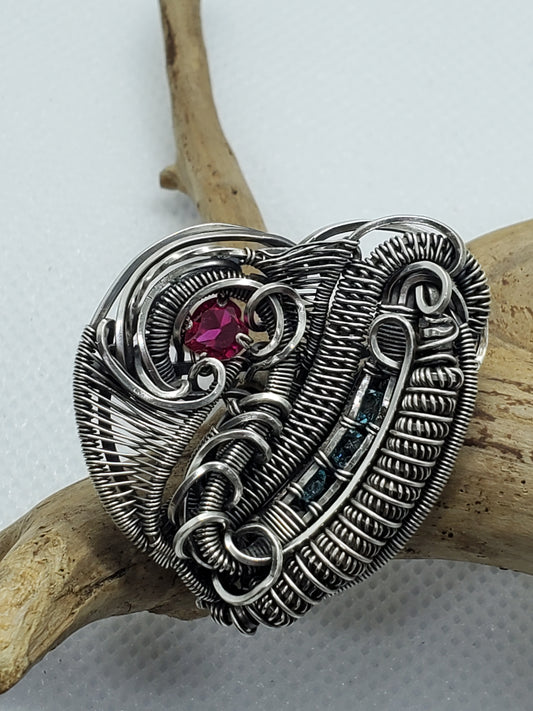 Synthetic ruby heart & aqua glass