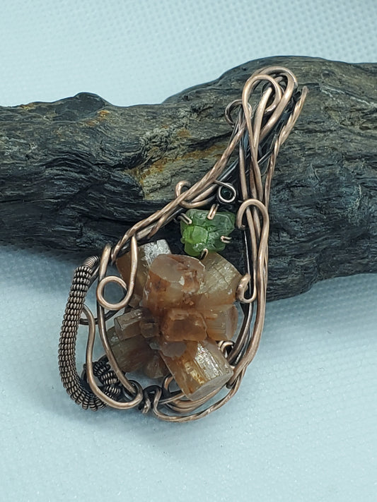 Aragonite, tumbled peridot & emerald