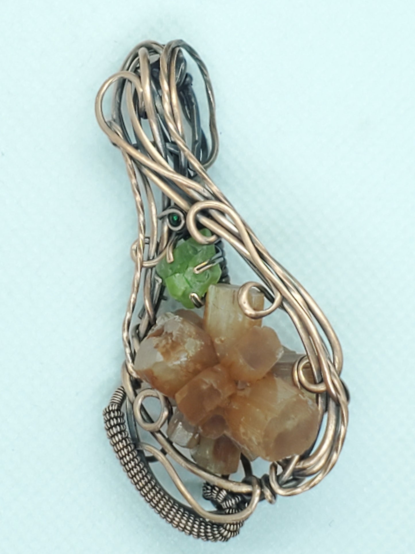Aragonite, tumbled peridot & emerald
