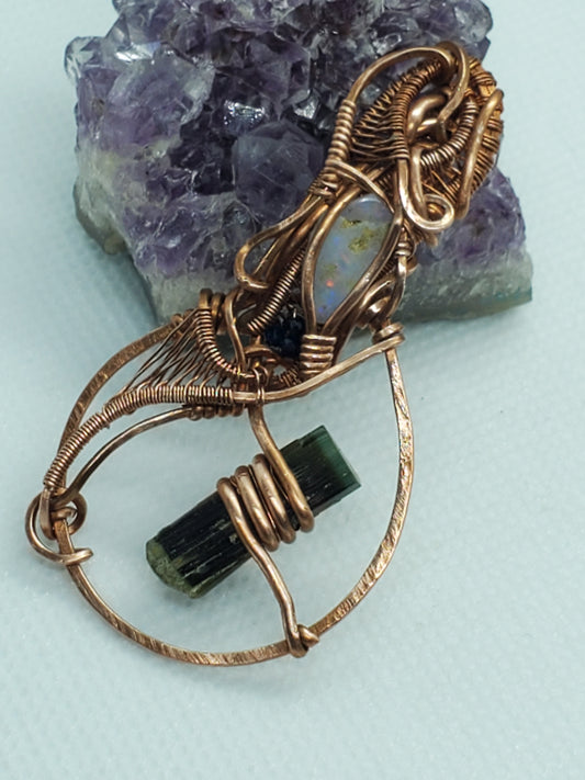 Green cap tourmaline, cracked opal, & sapphire beads