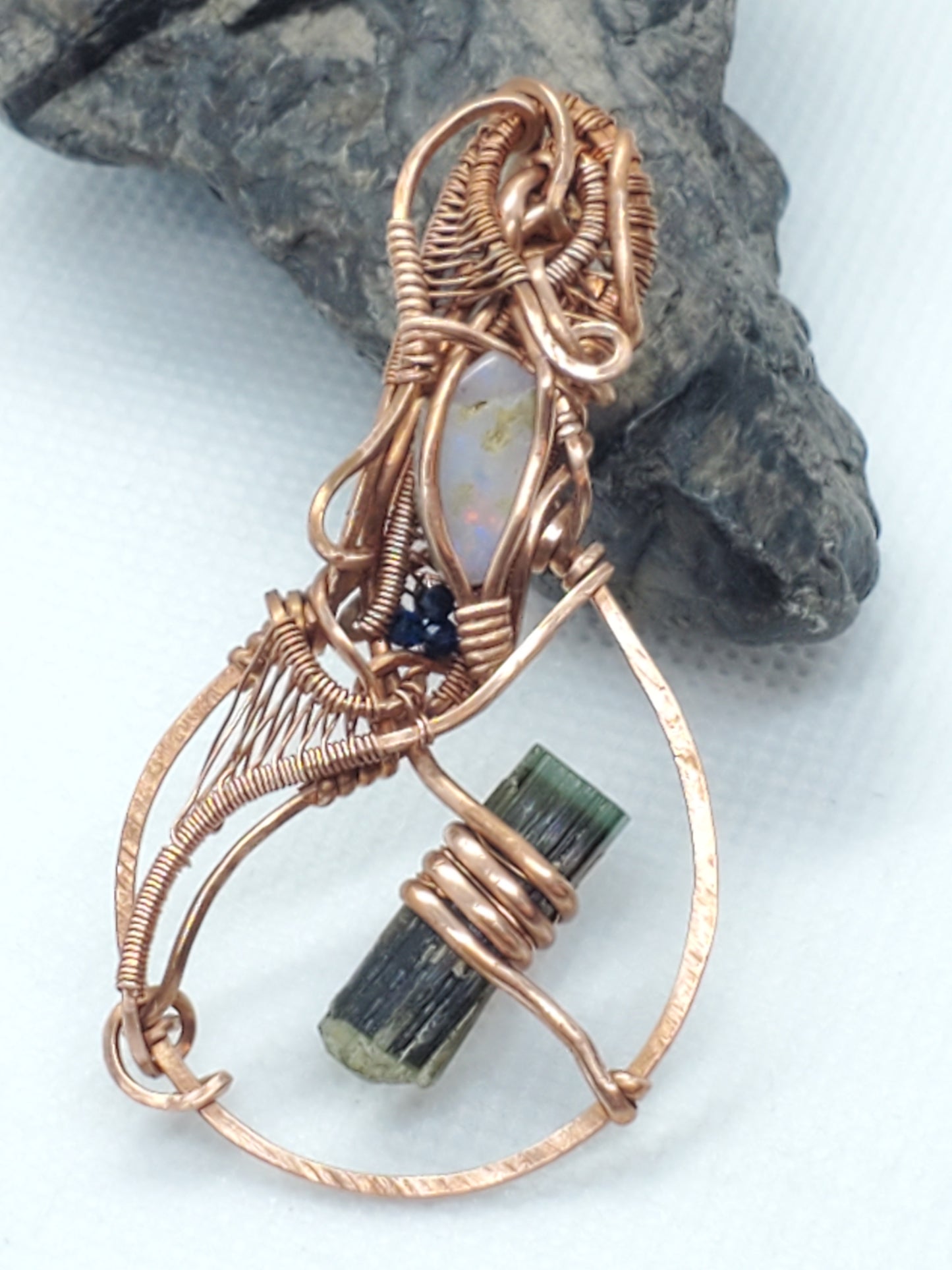 Green cap tourmaline, cracked opal, & sapphire beads