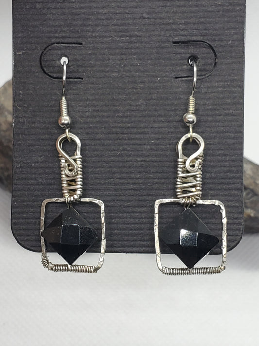 Hammered square black obsidian