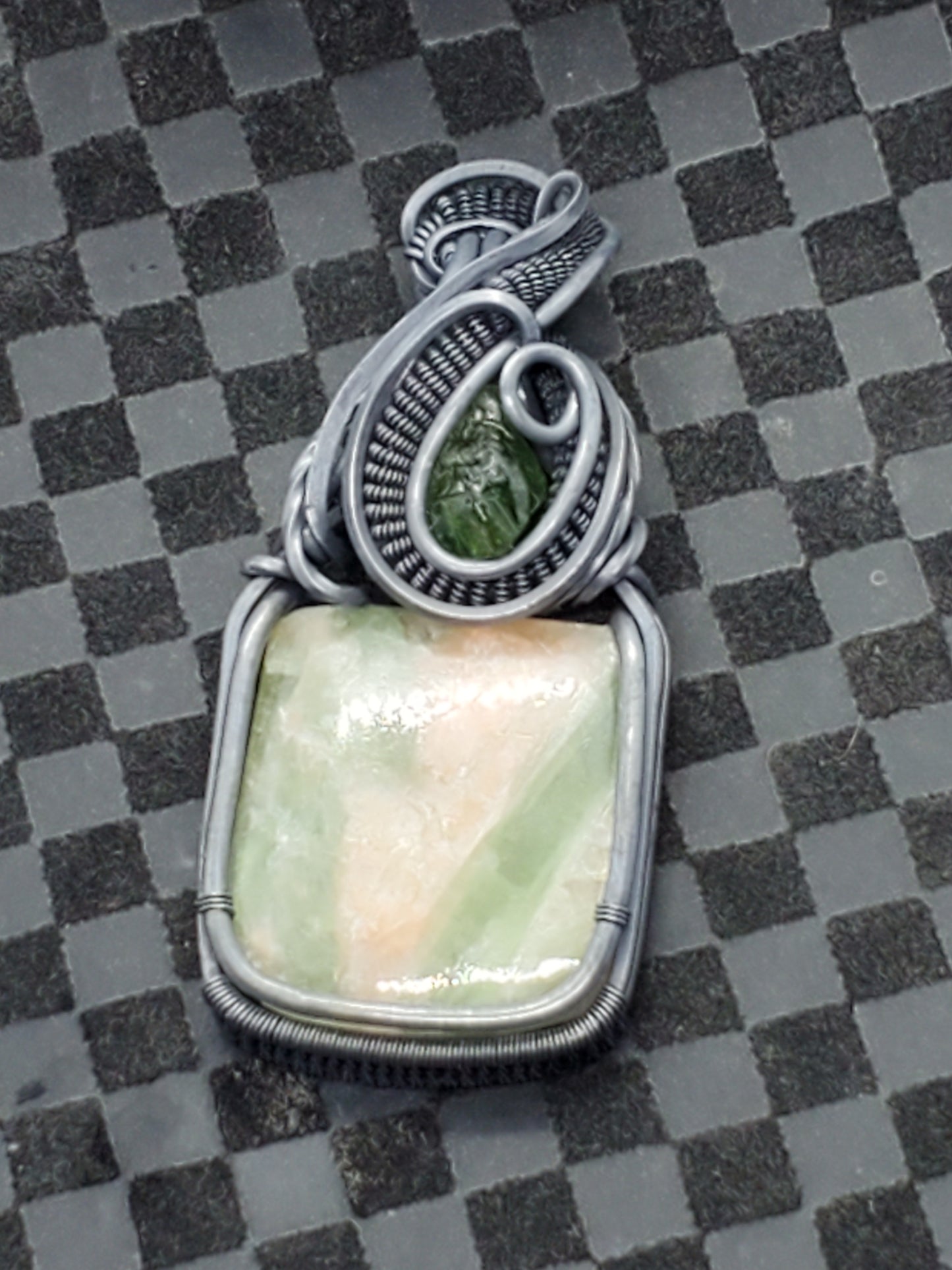 Seraphinite & sunstone with green tourmaline chunk