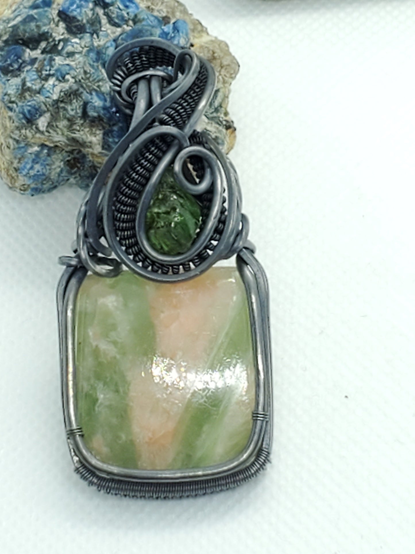 Seraphinite & sunstone with green tourmaline chunk