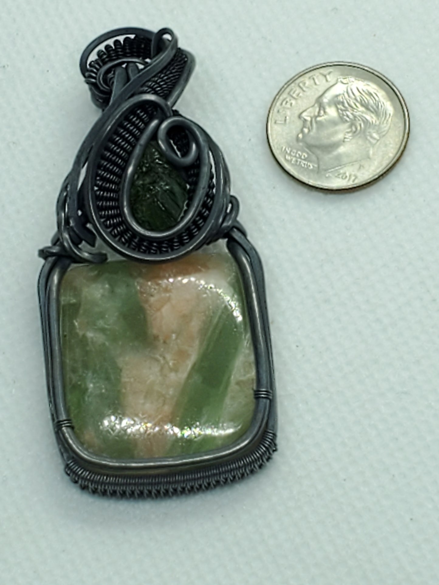 Seraphinite & sunstone with green tourmaline chunk