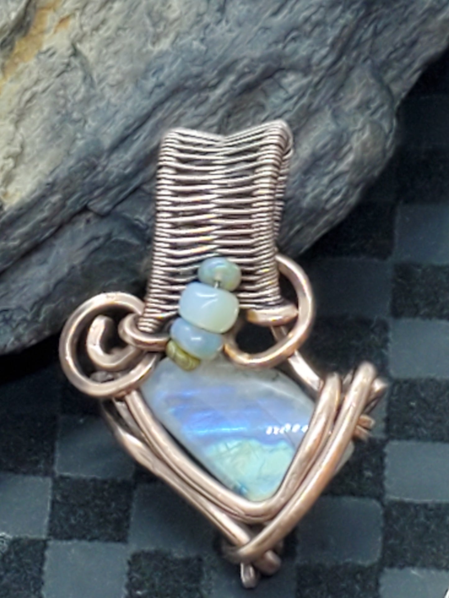 Moonstone wedge with opal beads